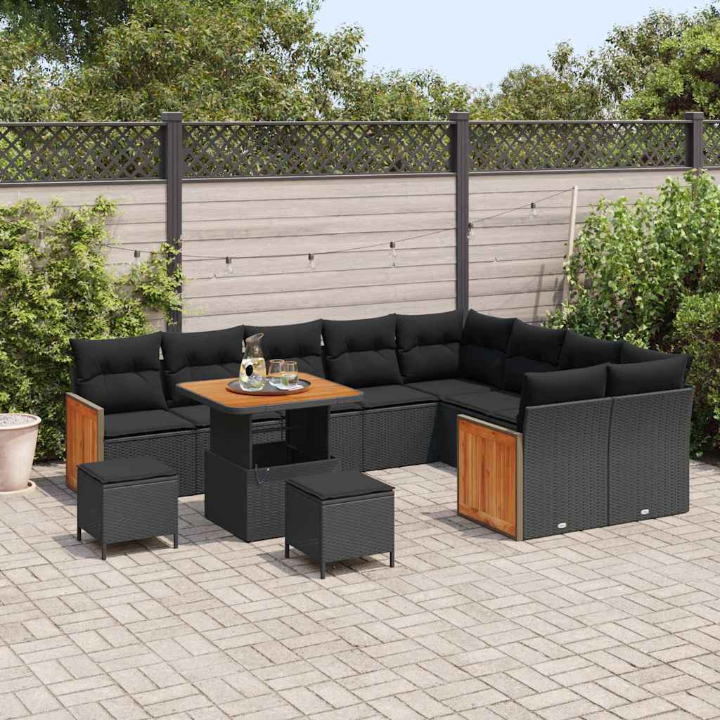 Set Divano da Giardino con cuscino 12 pcs Nero