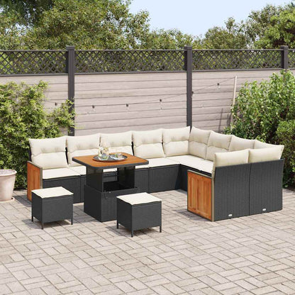 Set Divano da Giardino con cuscino 12 pcs Nero e Crema