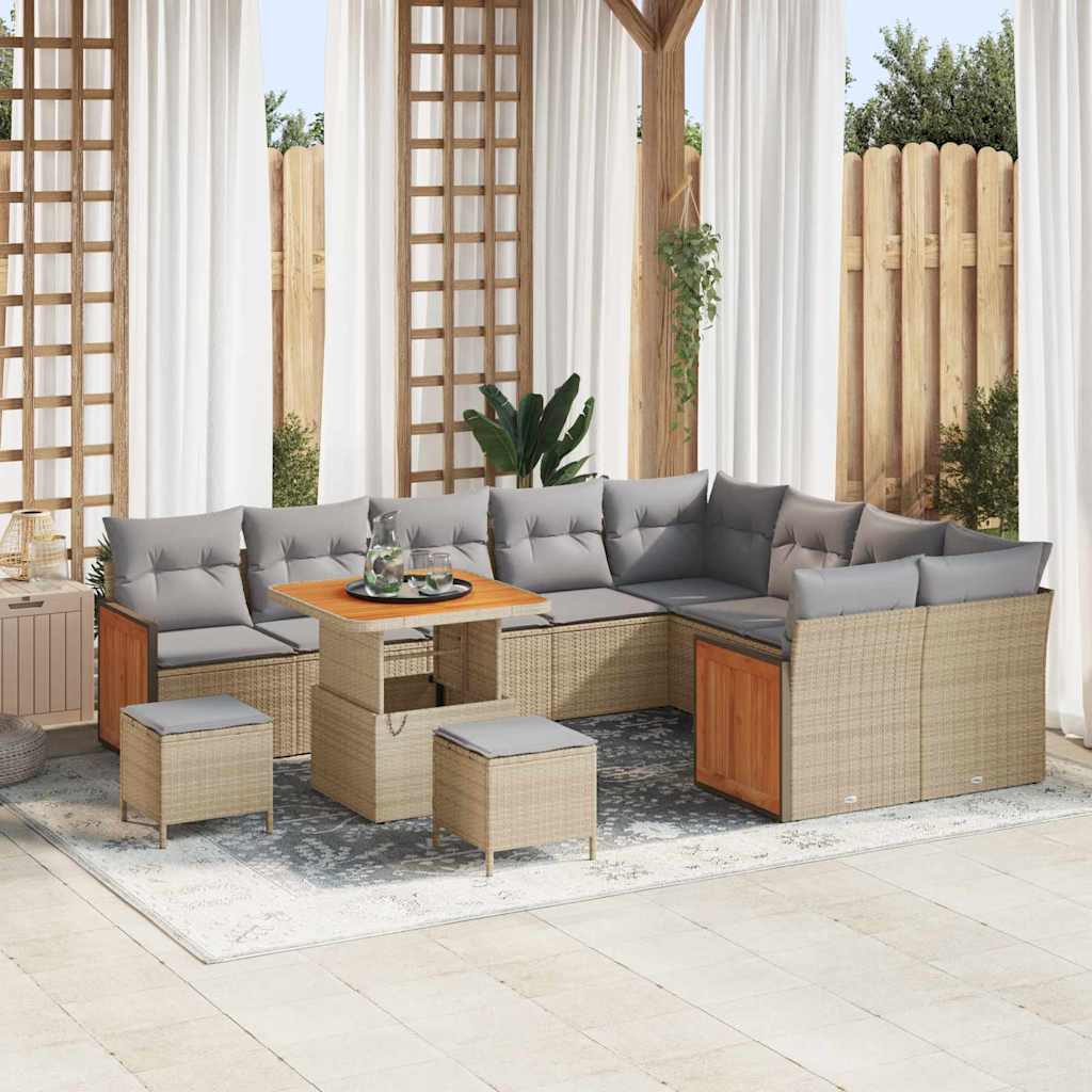 Set Divano da Giardino con cuscino 12 pcs Beige e Grigio Chiaro