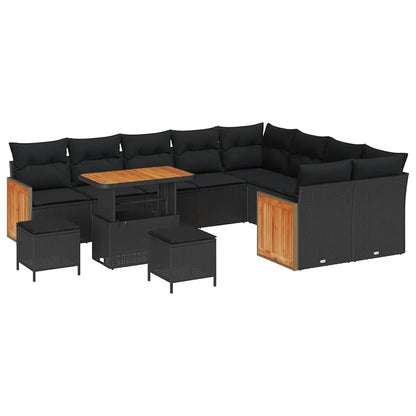 Set Divano da Giardino con cuscino 12 pcs Nero