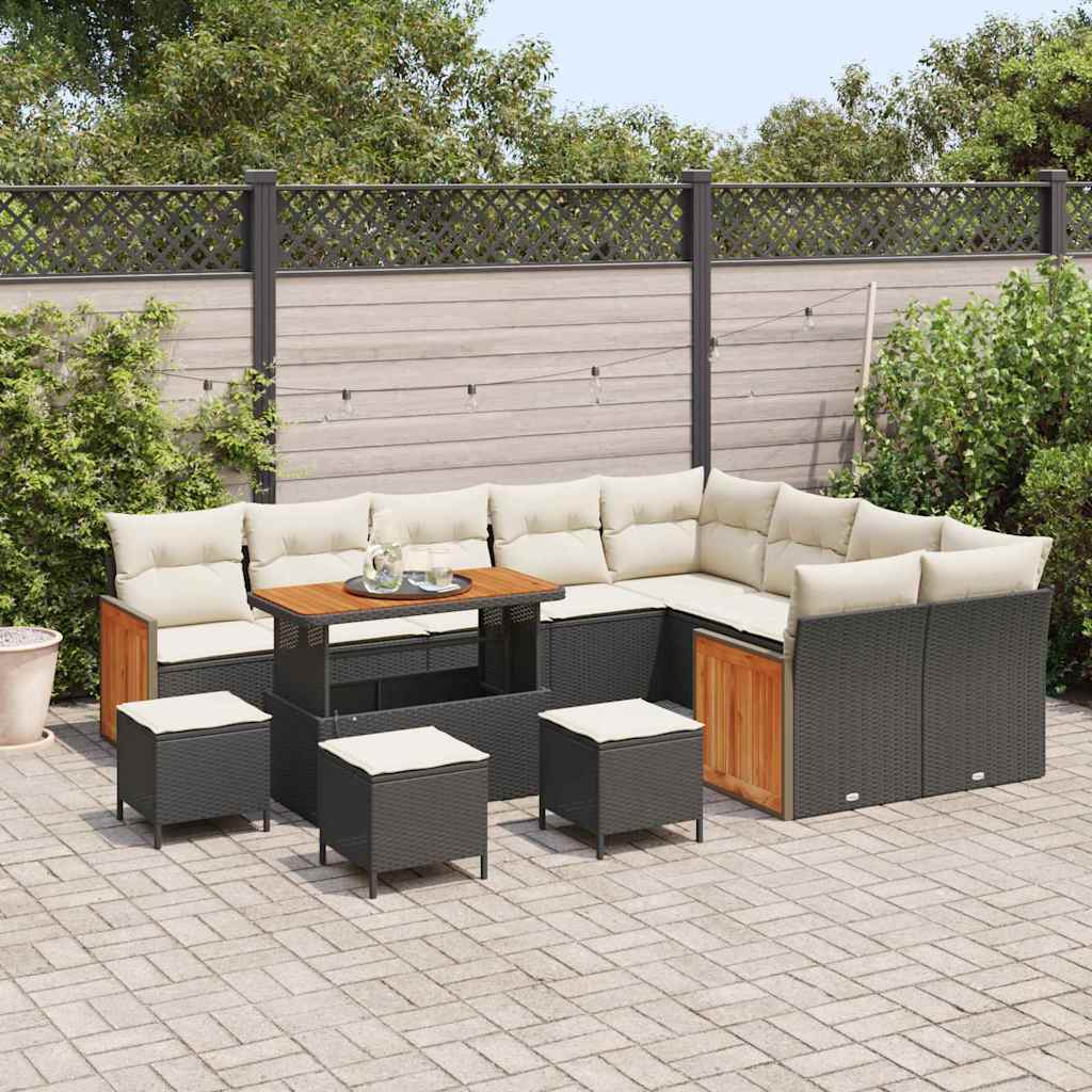 Set Divano da Giardino con cuscino 13 pcs Nero e Crema