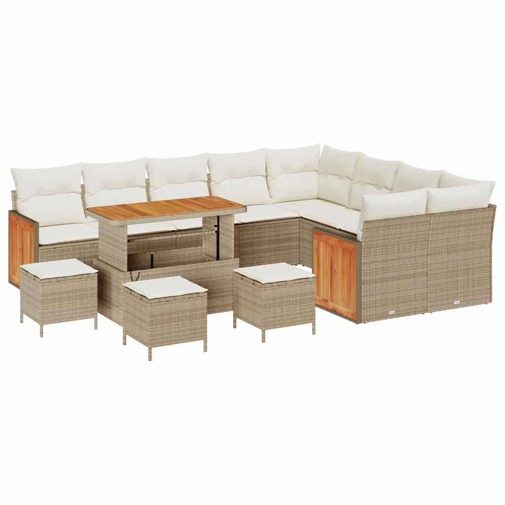 Set Divano da Giardino con cuscino 13 pcs Beige e Crema