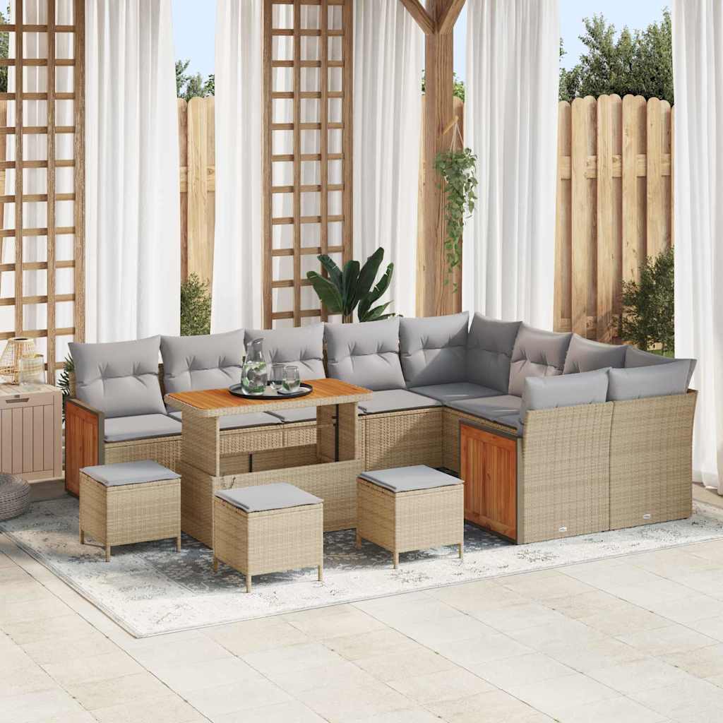Set Divano da Giardino con cuscino 13 pcs Beige e Grigio Chiaro