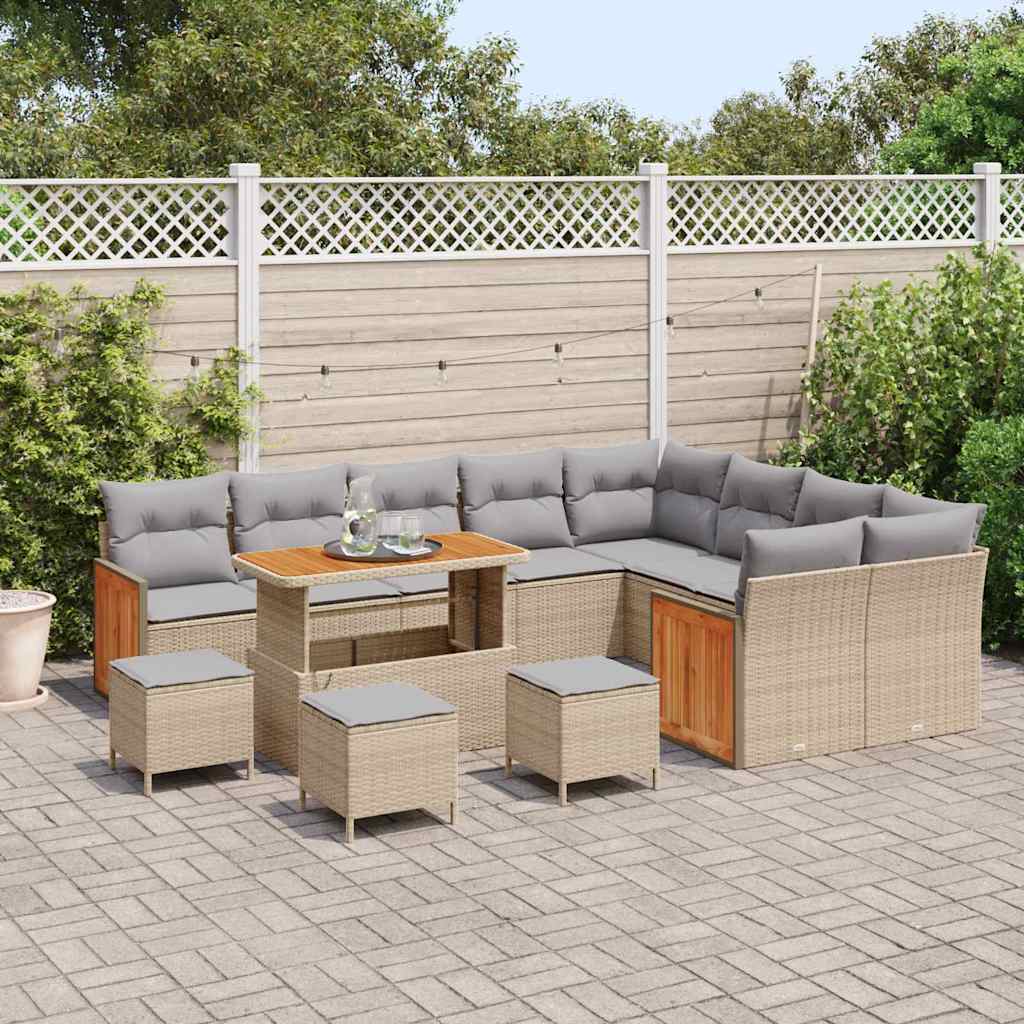 Set Divano da Giardino con cuscino 13 pcs Beige e Grigio Chiaro