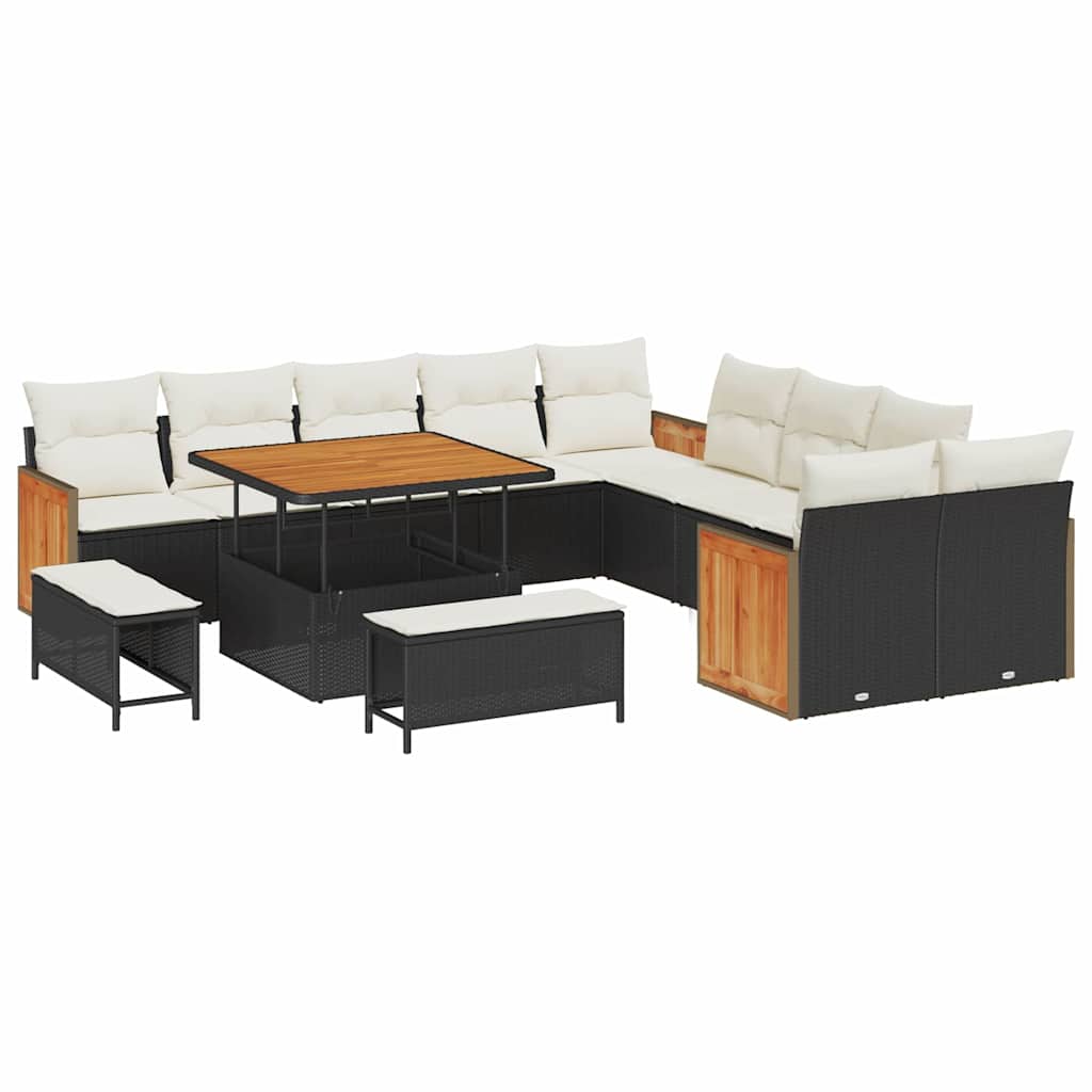 Set Divano da Giardino con cuscino 13 pcs Nero e Crema