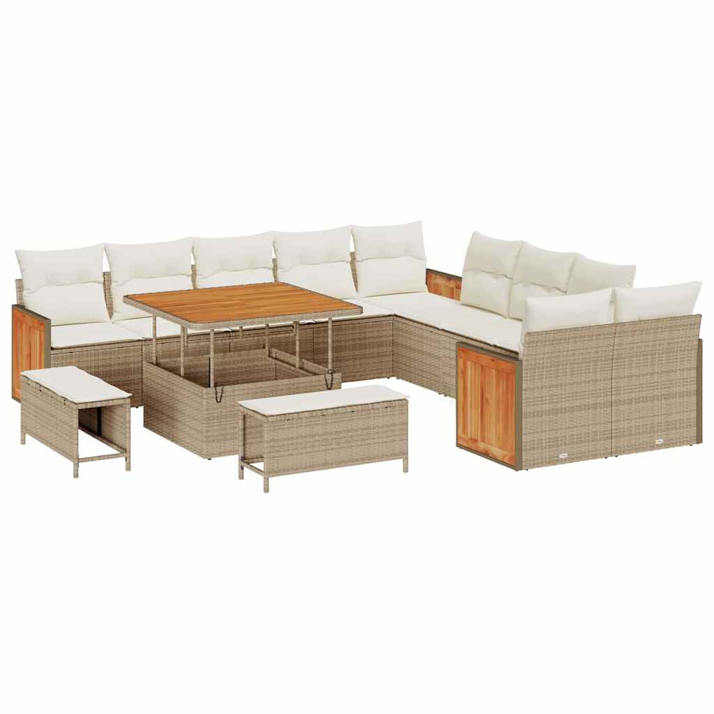 Set Divano da Giardino con cuscino 13 pcs Beige e Crema