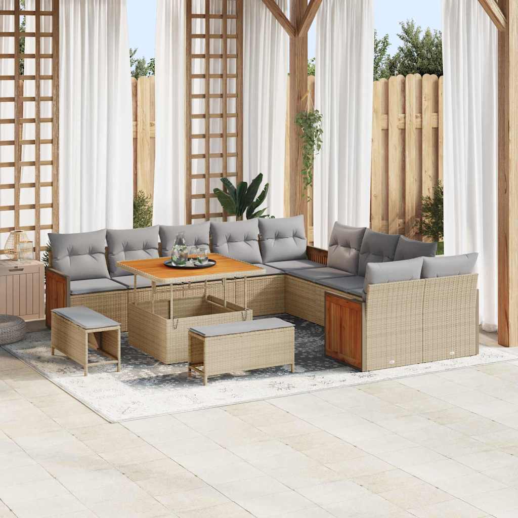 Set Divano da Giardino con cuscino 13 pcs Beige e Grigio Chiaro