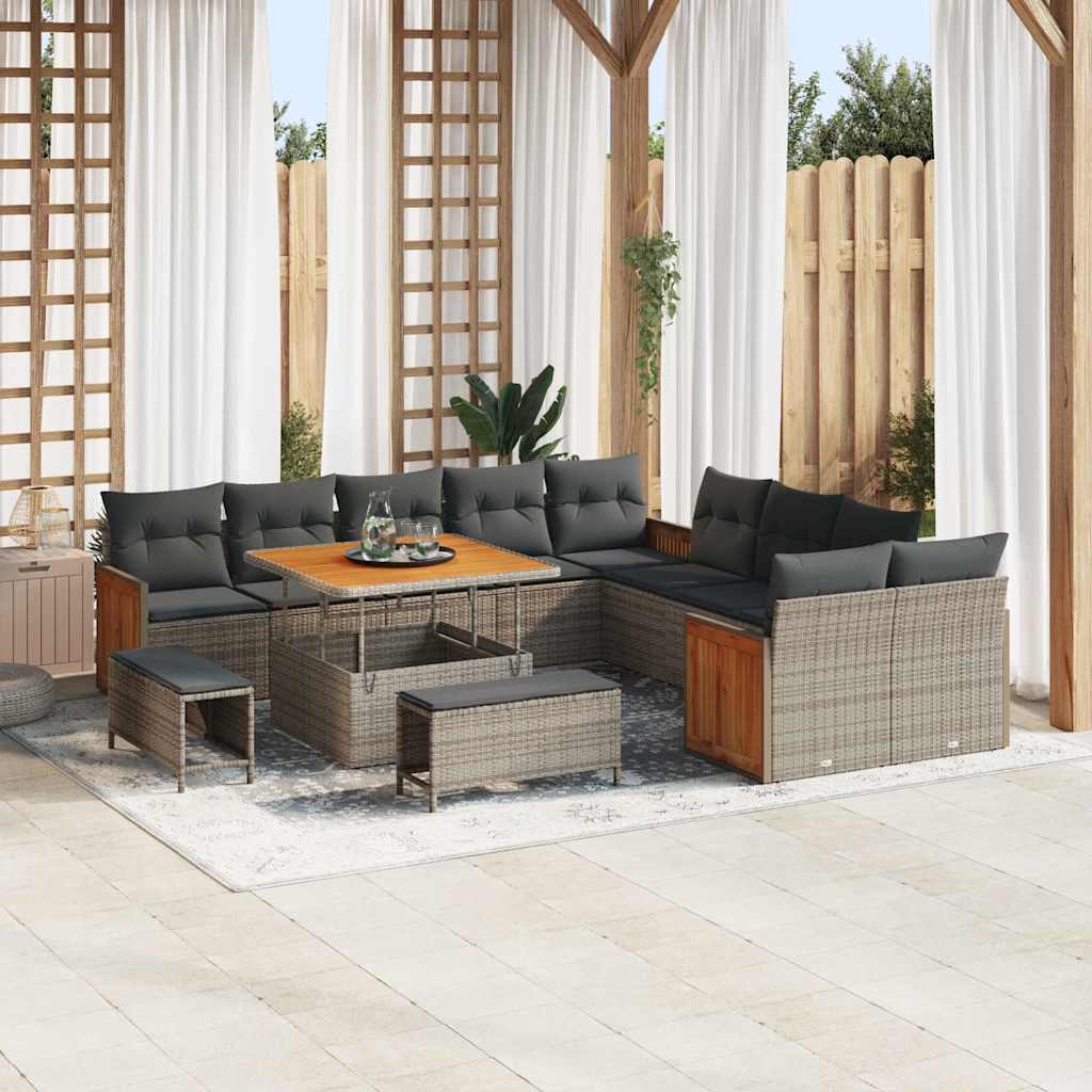 Set Divano da Giardino con cuscino 13 pcs Grigio