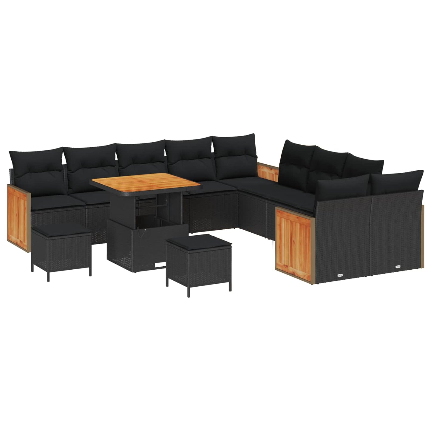Set Divano da Giardino con cuscino 13 pcs Nero