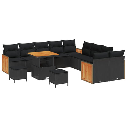 Set Divano da Giardino con cuscino 13 pcs Nero
