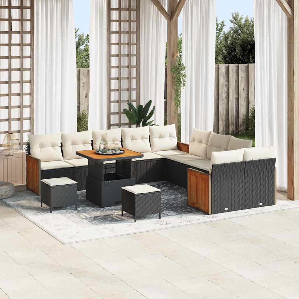 Set Divano da Giardino con cuscino 13 pcs Nero e Crema