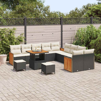 Set Divano da Giardino con cuscino 13 pcs Nero e Crema