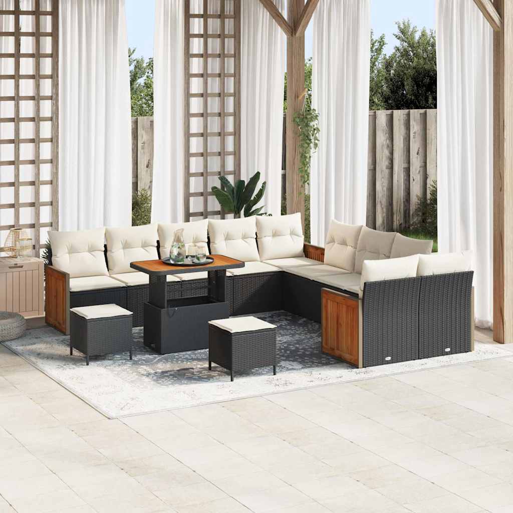 Set Divano da Giardino con cuscino 13 pcs Nero e Crema