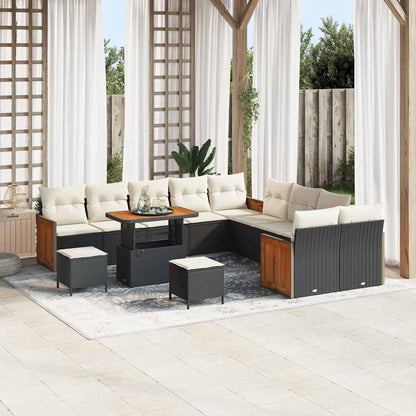 Set Divano da Giardino con cuscino 13 pcs Nero e Crema