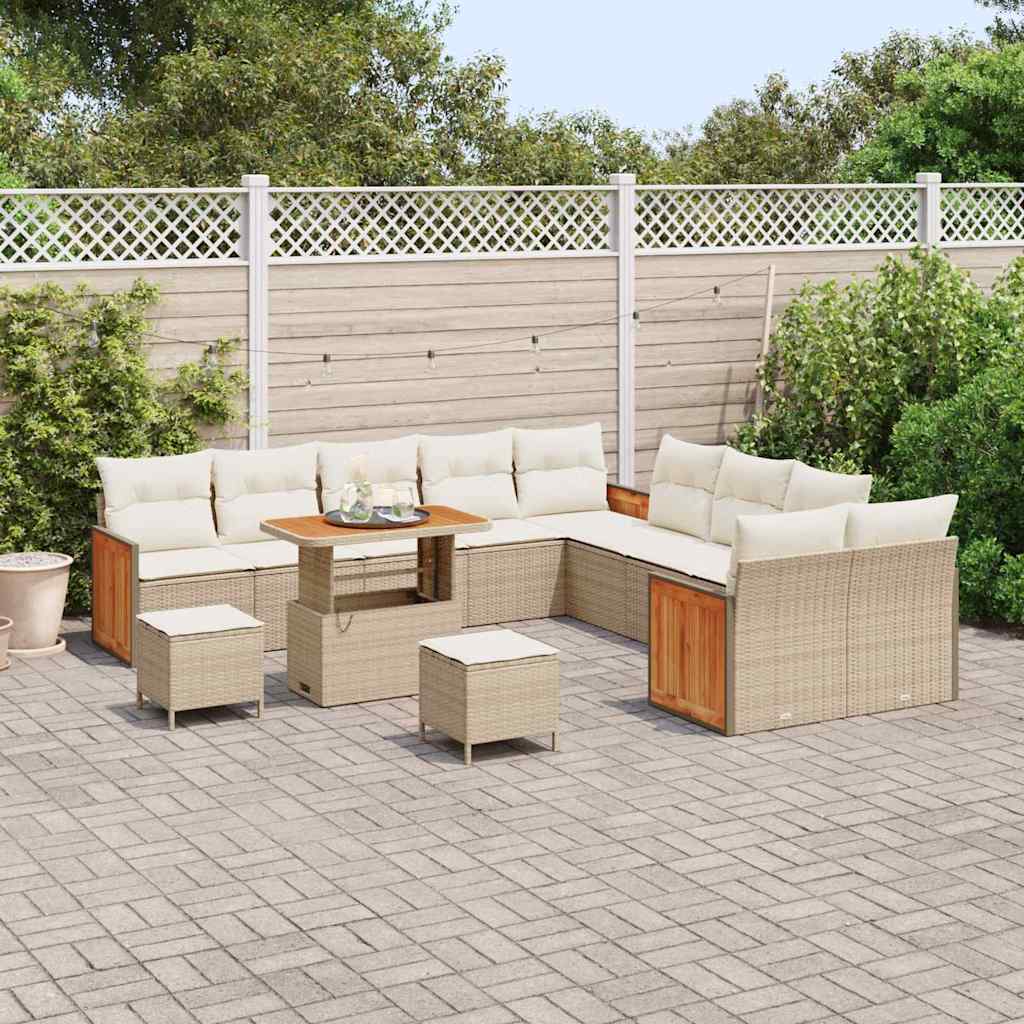 Set Divano da Giardino con cuscino 13 pcs Beige e Crema