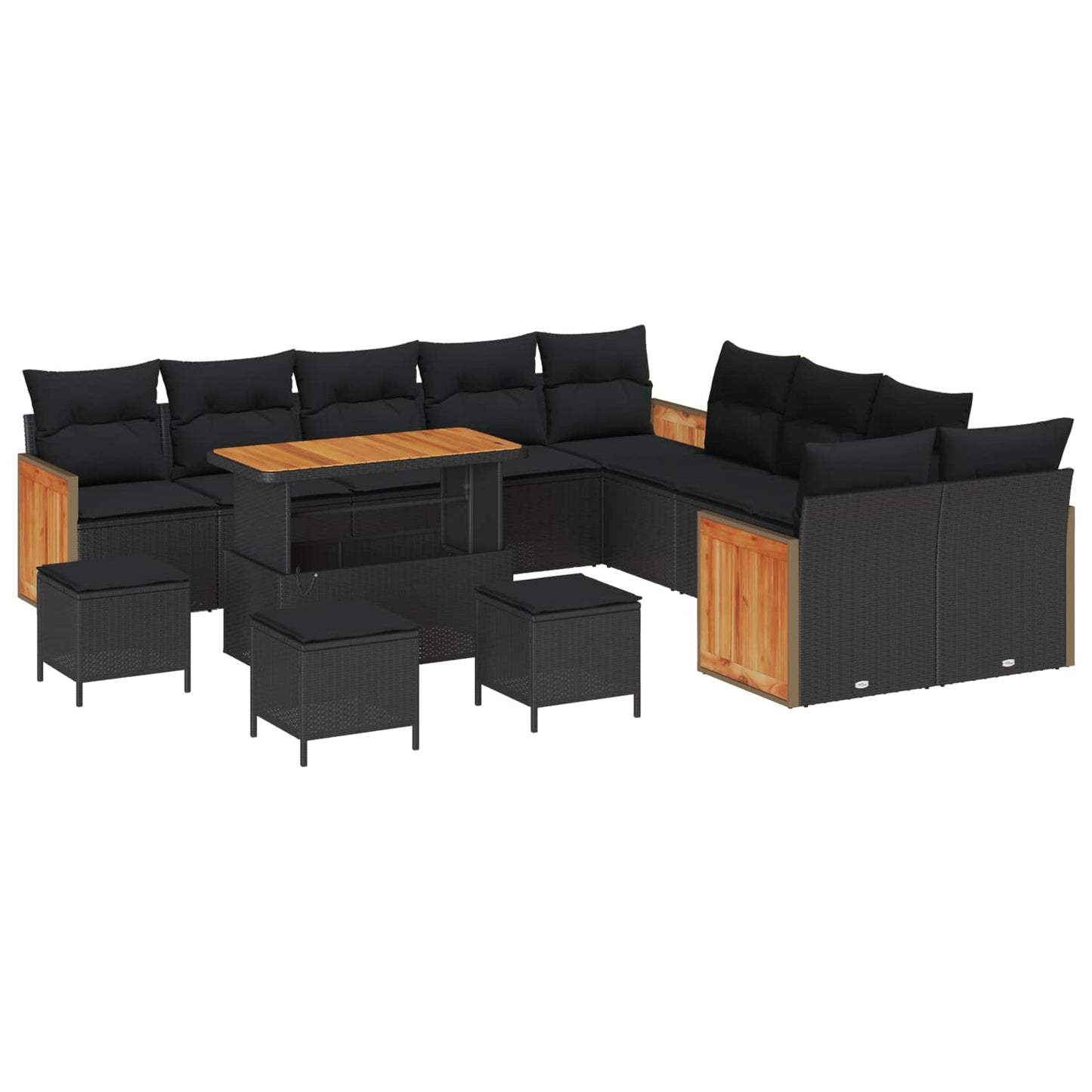 Set Divano da Giardino con cuscino 14 pcs Nero