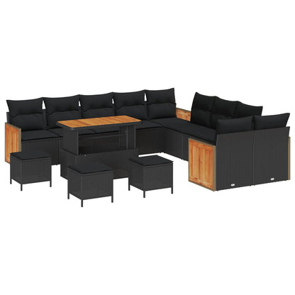 Set Divano da Giardino con cuscino 14 pcs Nero