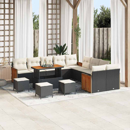 Set Divano da Giardino con cuscino 14 pcs Nero e Crema