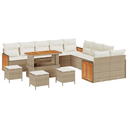 Set Divano da Giardino con cuscino 14 pcs Beige e Crema