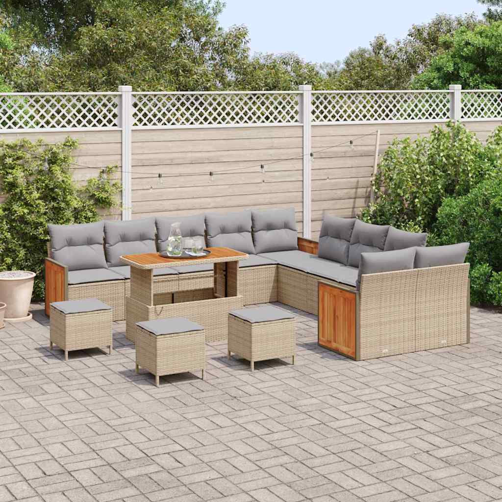 Set Divano da Giardino con cuscino 14 pcs Beige e Grigio Chiaro