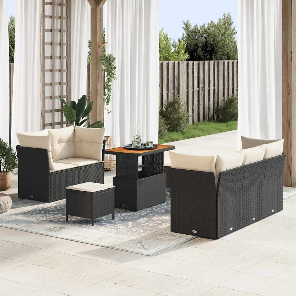 Set Divano da Giardino con cuscino 8 pcs Nero e Crema