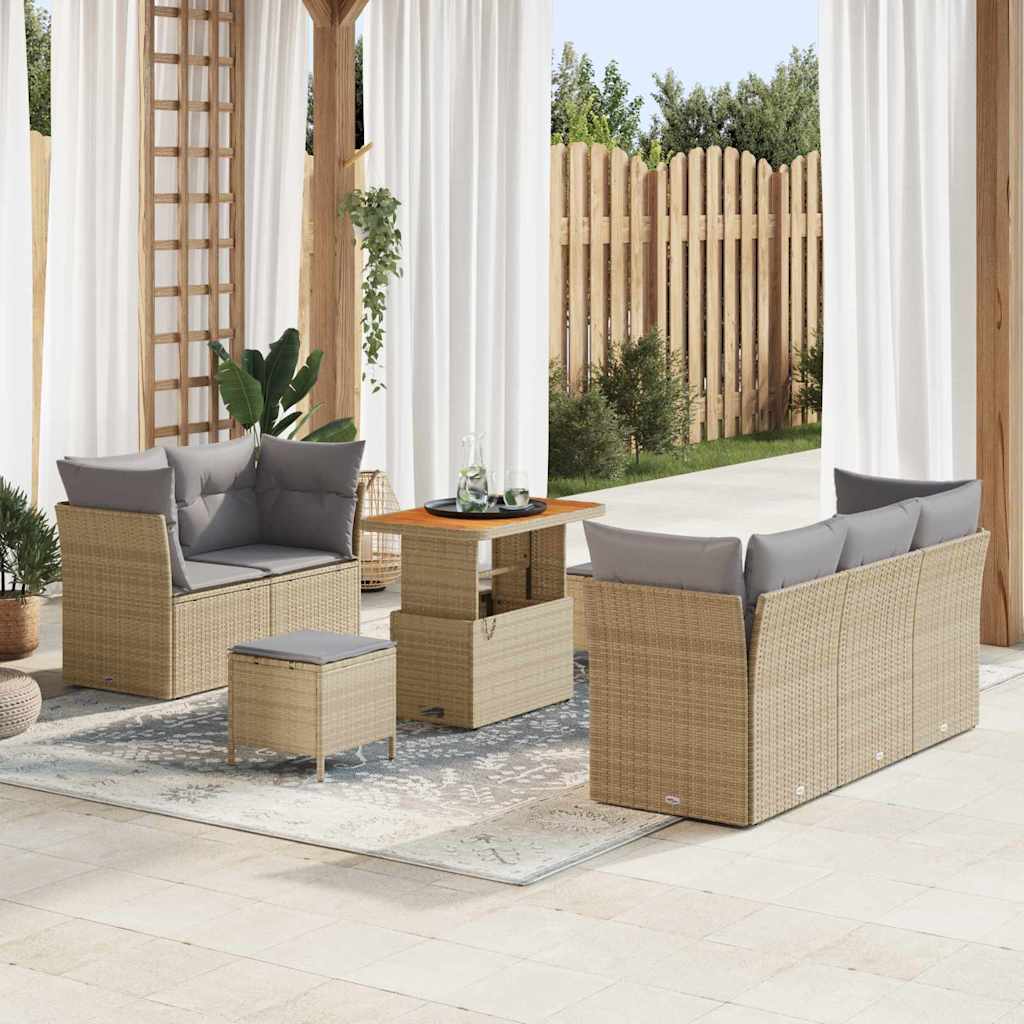 Set Divano da Giardino con cuscino 8 pcs Beige e Grigio Chiaro