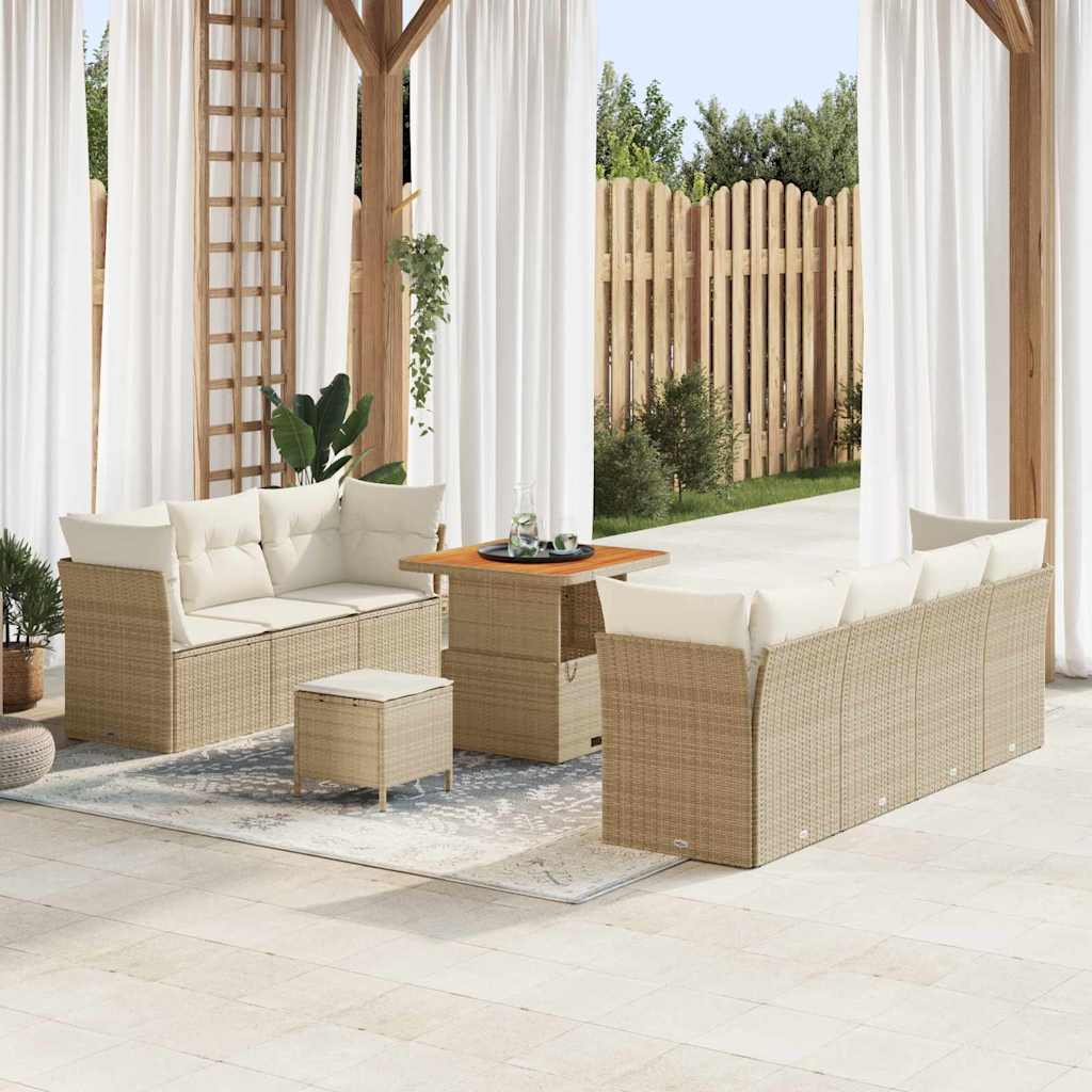 Set Divano da Giardino con cuscino 10 pcs beige e panna