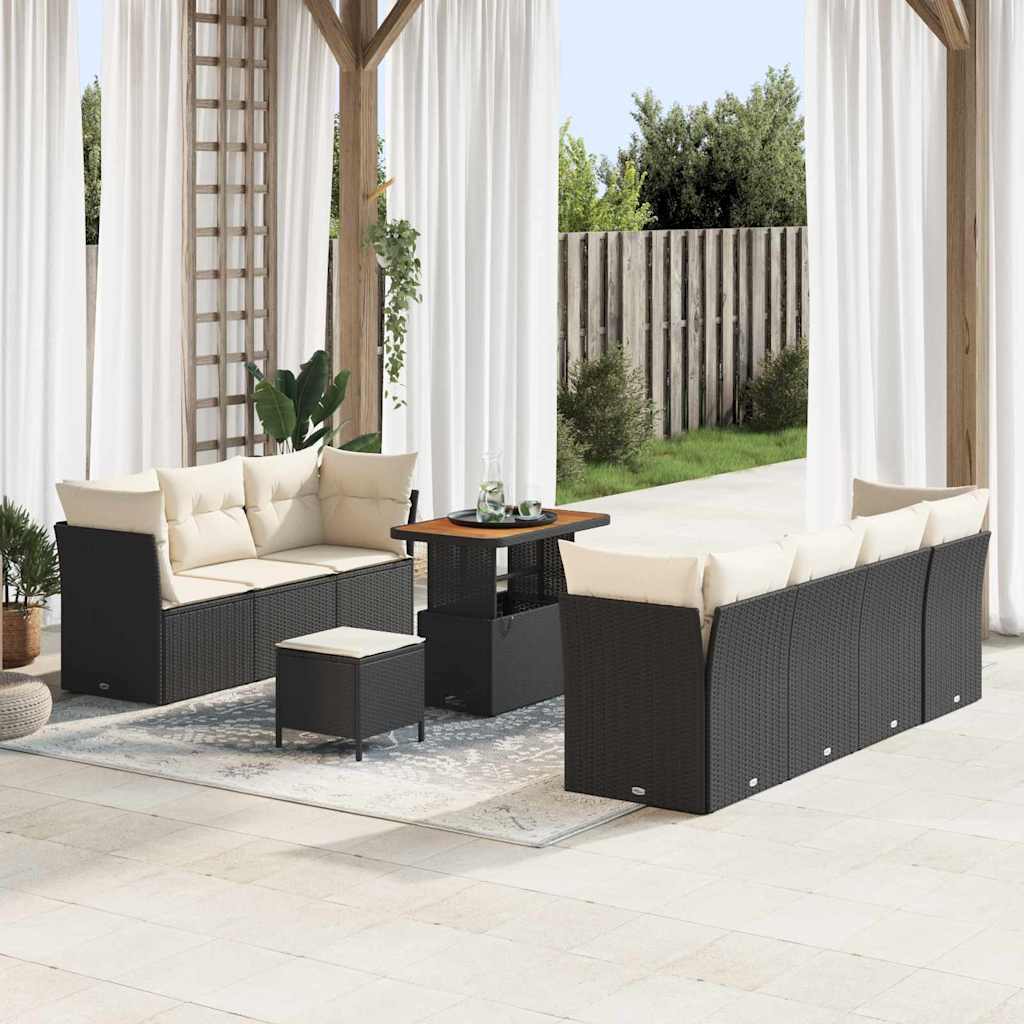 Set Divano da Giardino con cuscino 10 pcs Nero e Crema