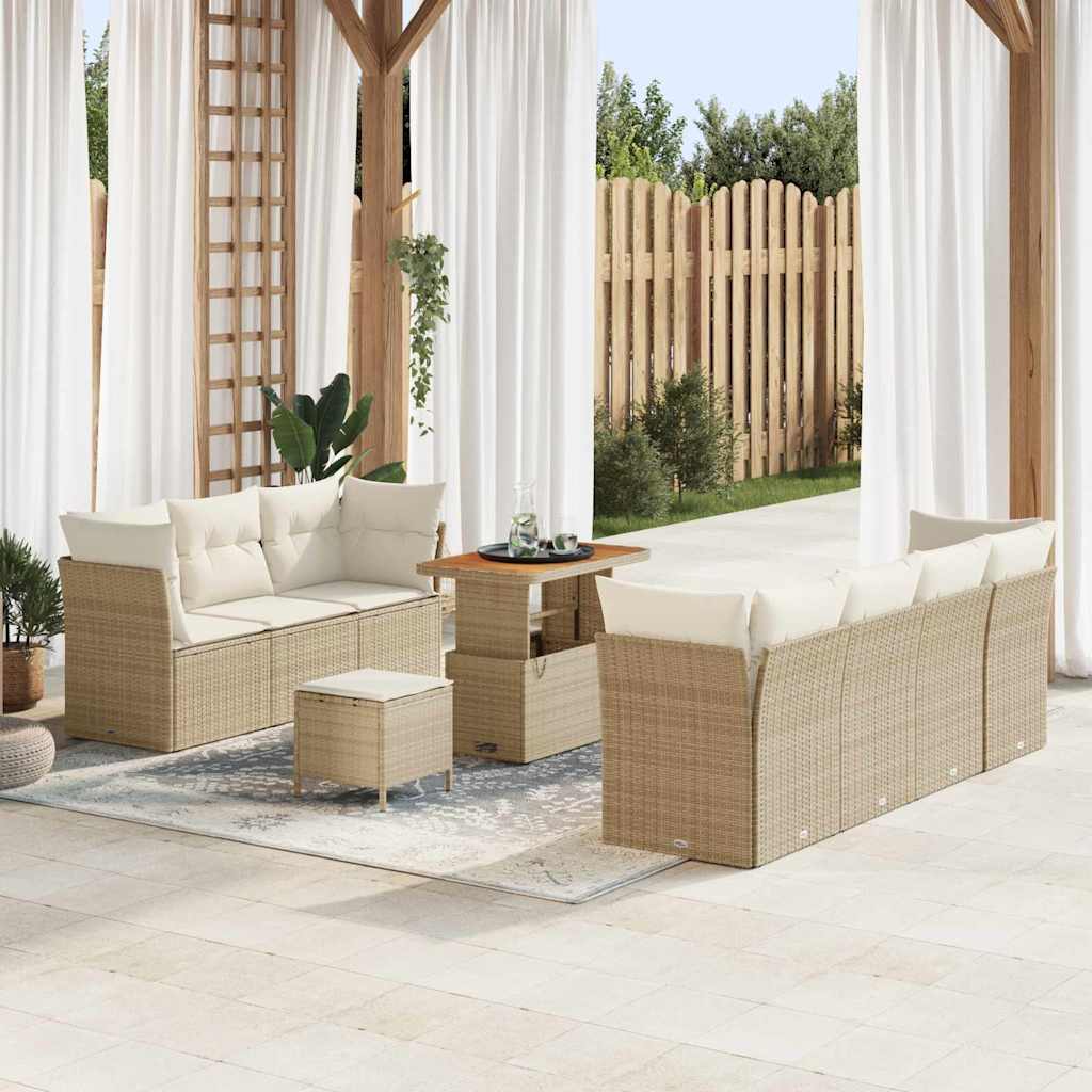 Set Divano da Giardino con cuscino 10 pcs beige e panna