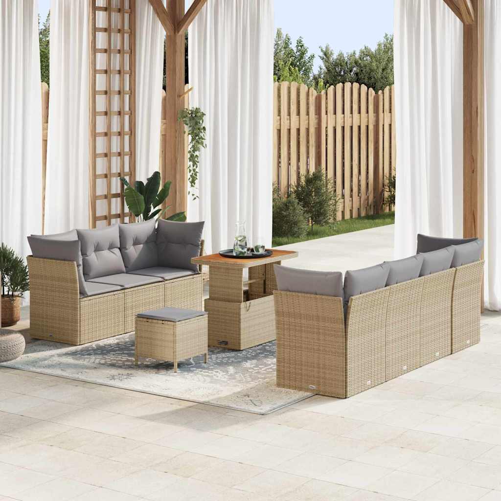Set Divano da Giardino con cuscino 10 pcs Beige e Grigio Chiaro