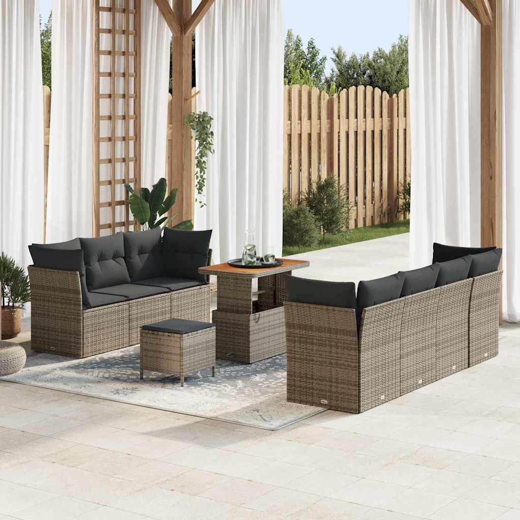 Set Divano da Giardino con cuscino 10 pcs Grigio