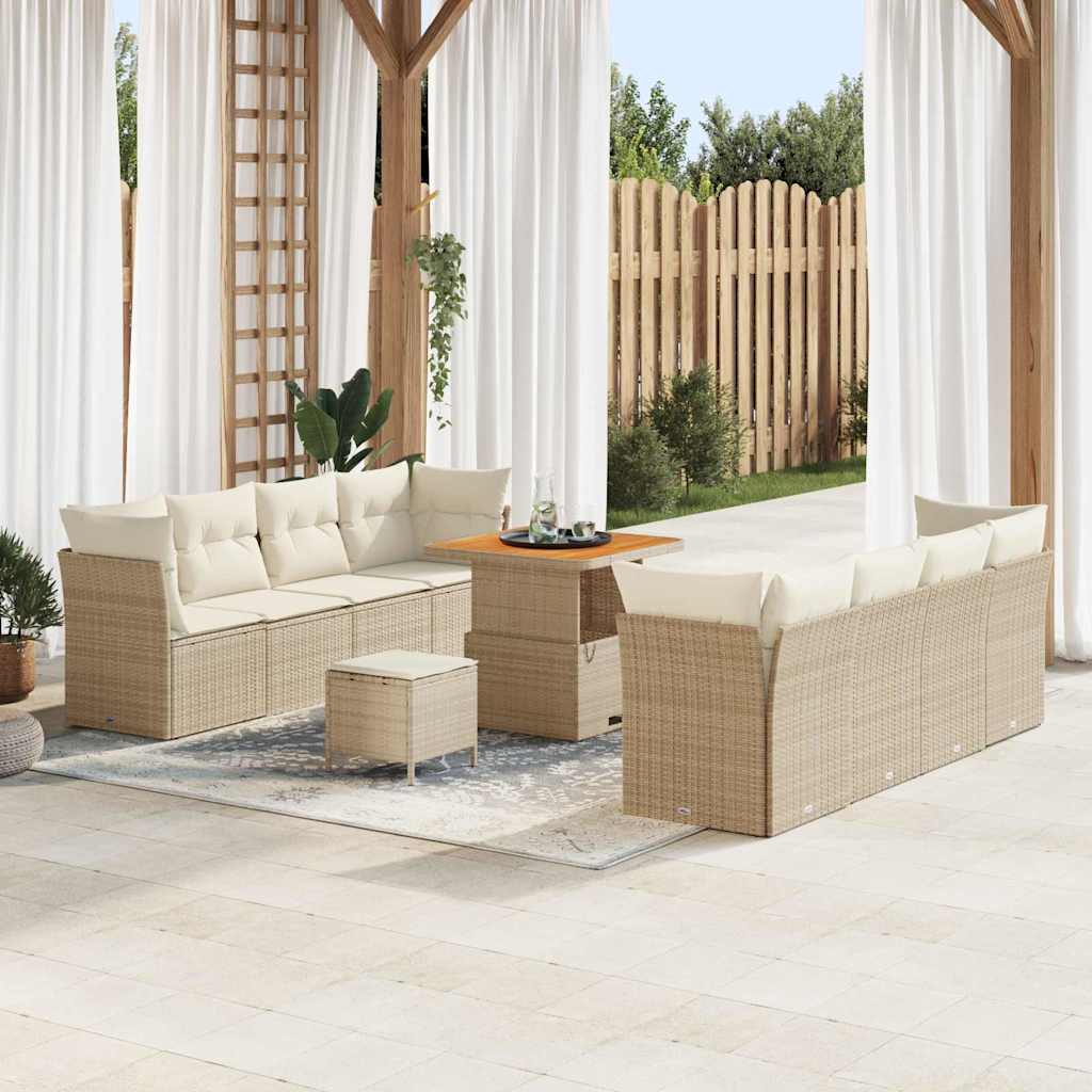 Set Divano da Giardino con cuscino 11 pcs beige e panna