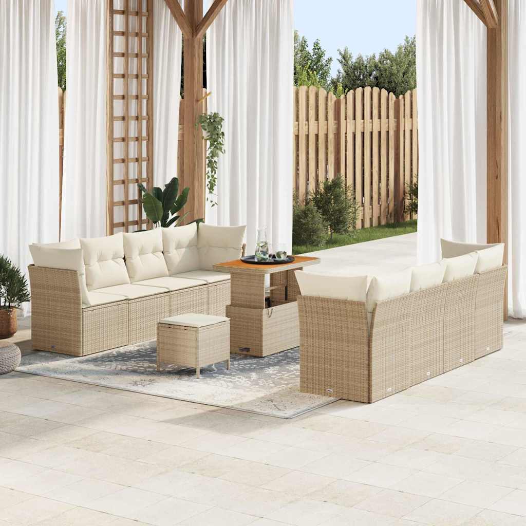 Set Divano da Giardino 11 pcs Beige e Crema polyrattan