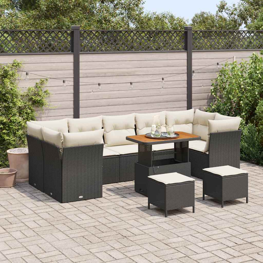 Set Divano da Giardino con cuscino 10 pcs Nero e Crema