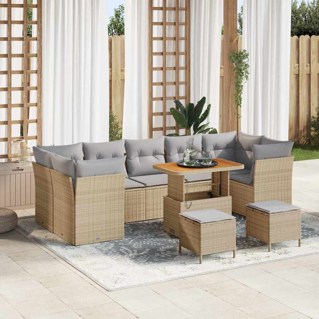 Set Divano da Giardino con cuscino 10 pcs Beige e Grigio Chiaro
