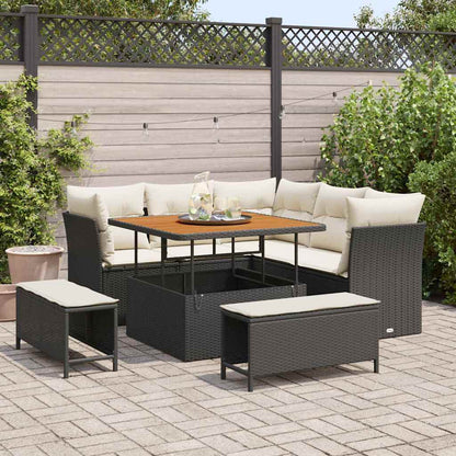 Set Divano da Giardino con cuscino 8 pcs Nero e Crema