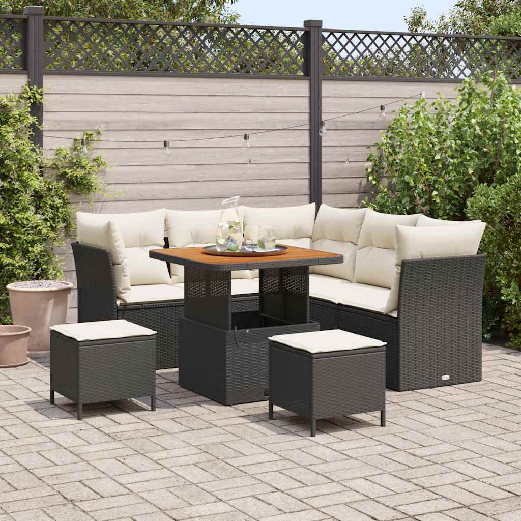 Set Divano da Giardino con cuscino 8 pcs Nero e Crema