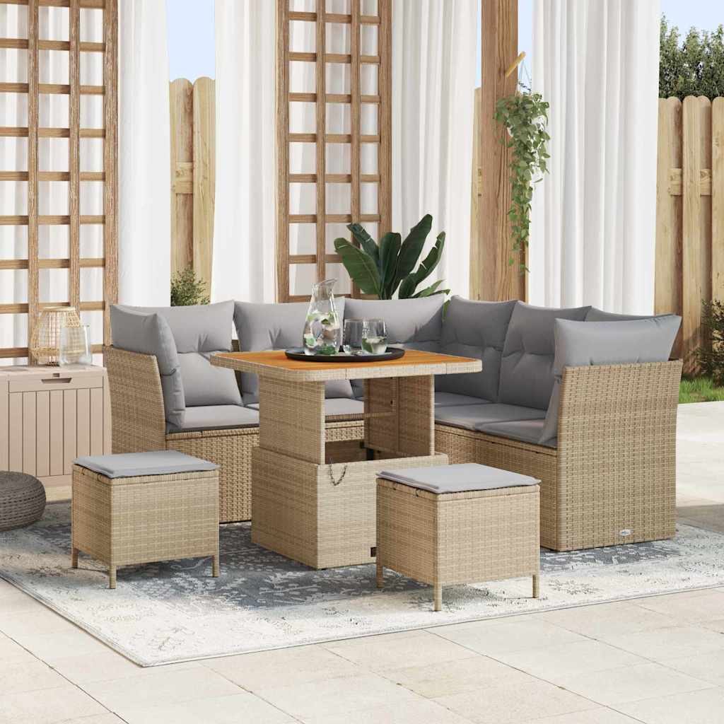 Set Divano da Giardino con cuscino 8 pcs Beige e Grigio Chiaro