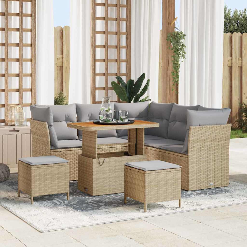 Set Divano da Giardino con cuscino 8 pcs Beige e Grigio Chiaro