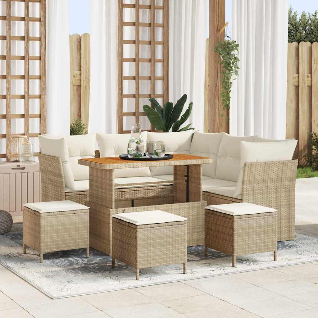 Set Divano da Giardino con cuscino 9 pcs beige e panna