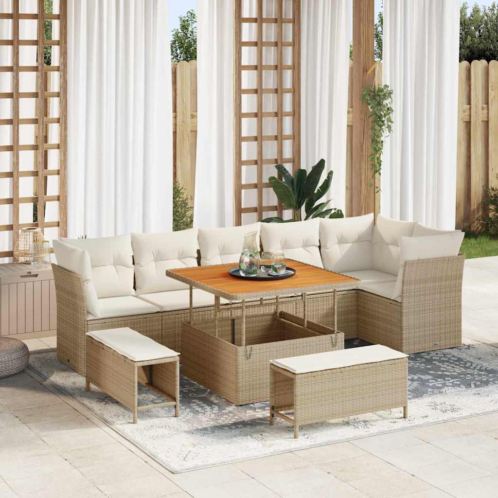 Set Divano da Giardino con cuscino 9 pcs beige e panna