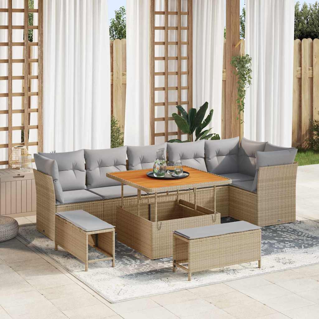 Set Divano da Giardino con cuscino 9 pcs Beige e Grigio Chiaro