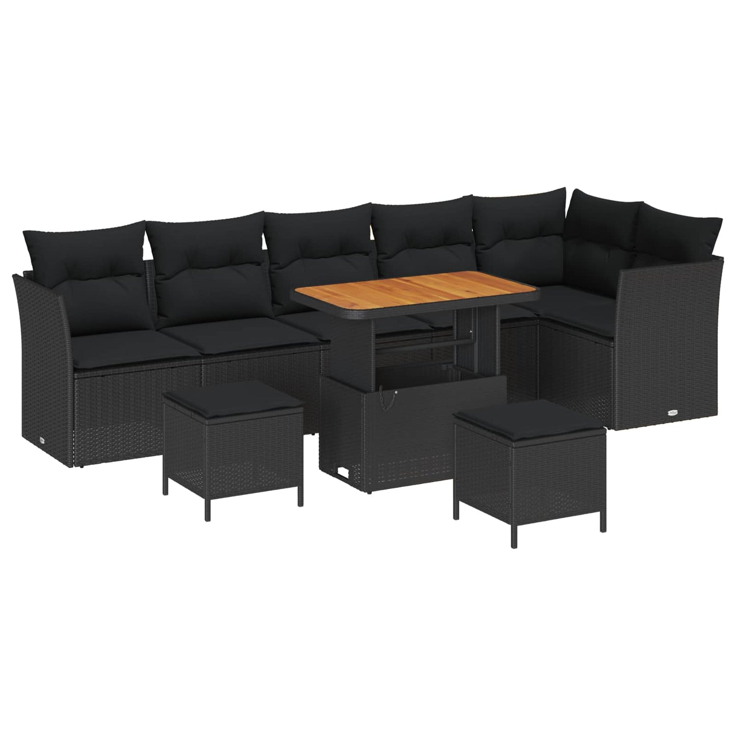 Set Divano da Giardino con cuscino 9 pcs Nero 90 x 55 x 71 cm
