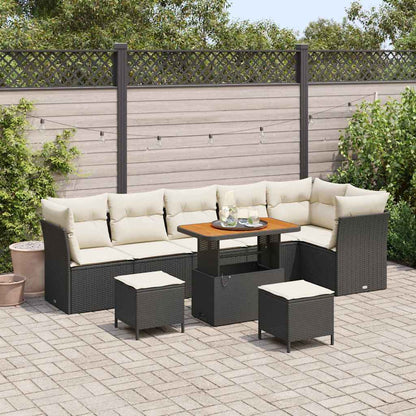 Set Divano da Giardino con cuscino 9 pcs Nero e Crema