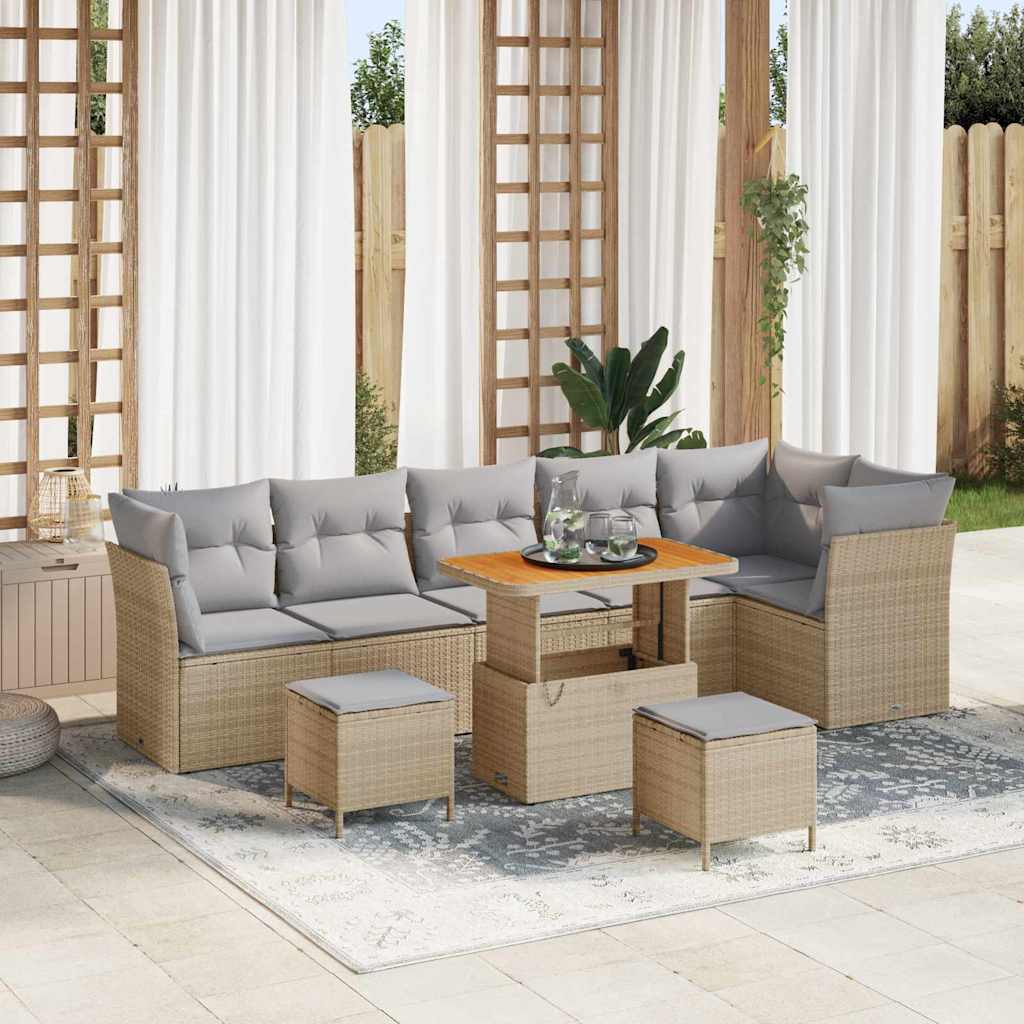 Set Divano da Giardino con cuscino 9 pcs Beige e Grigio Chiaro