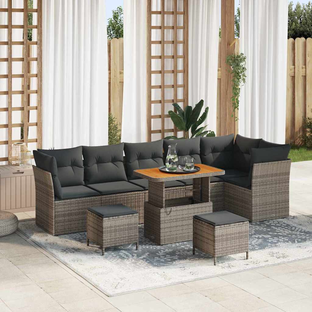 Set Divano da Giardino con cuscino 9 pcs Grigio