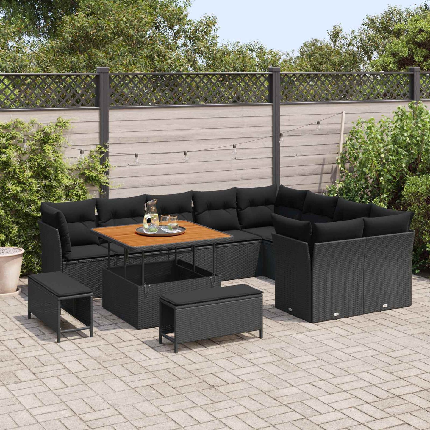 Set Divano da Giardino con cuscino 12 pcs Nero
