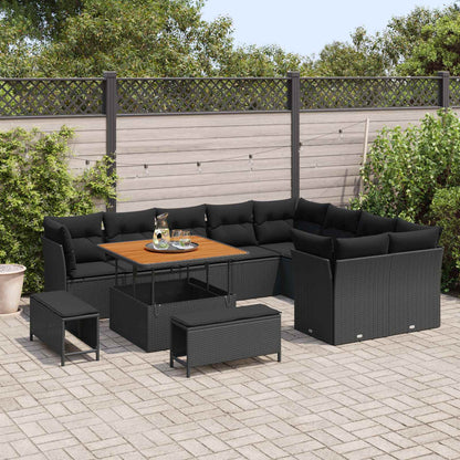 Set Divano da Giardino con cuscino 12 pcs Nero