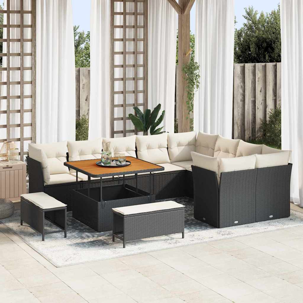 Set Divano da Giardino con cuscino 12 pcs Nero e Crema