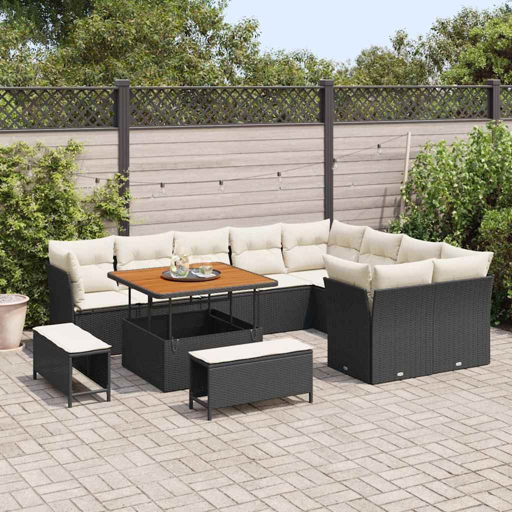 Set Divano da Giardino con cuscino 12 pcs Nero e Crema
